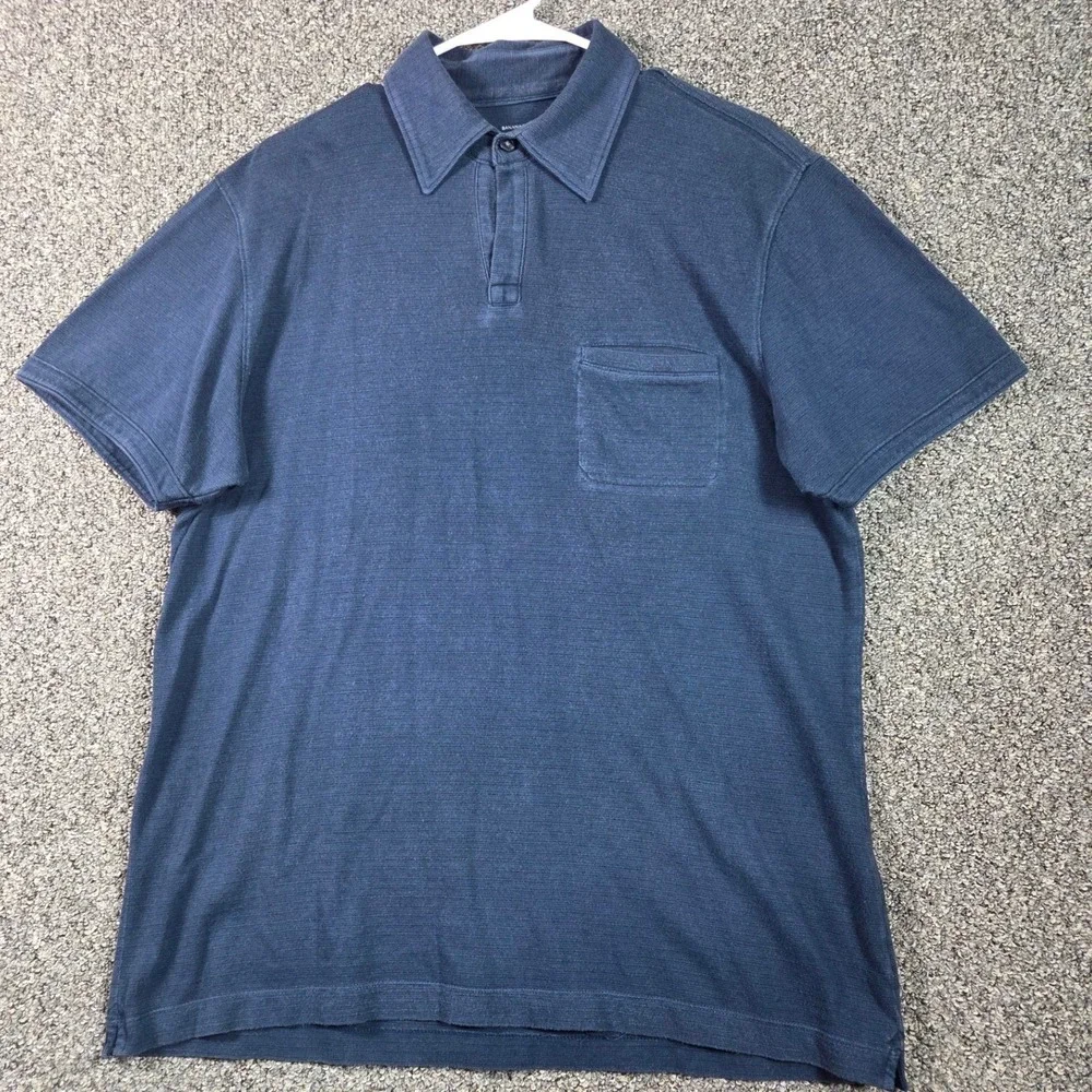 Banana Republic Polo Shirt Men Large Blue Short Sleeve Cotton Pocket Slub Knit