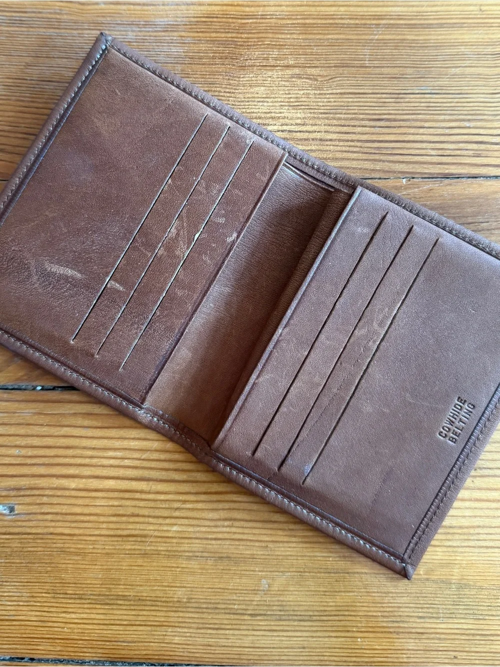 Vintage Brown Leather Wallet with Monogram Plate