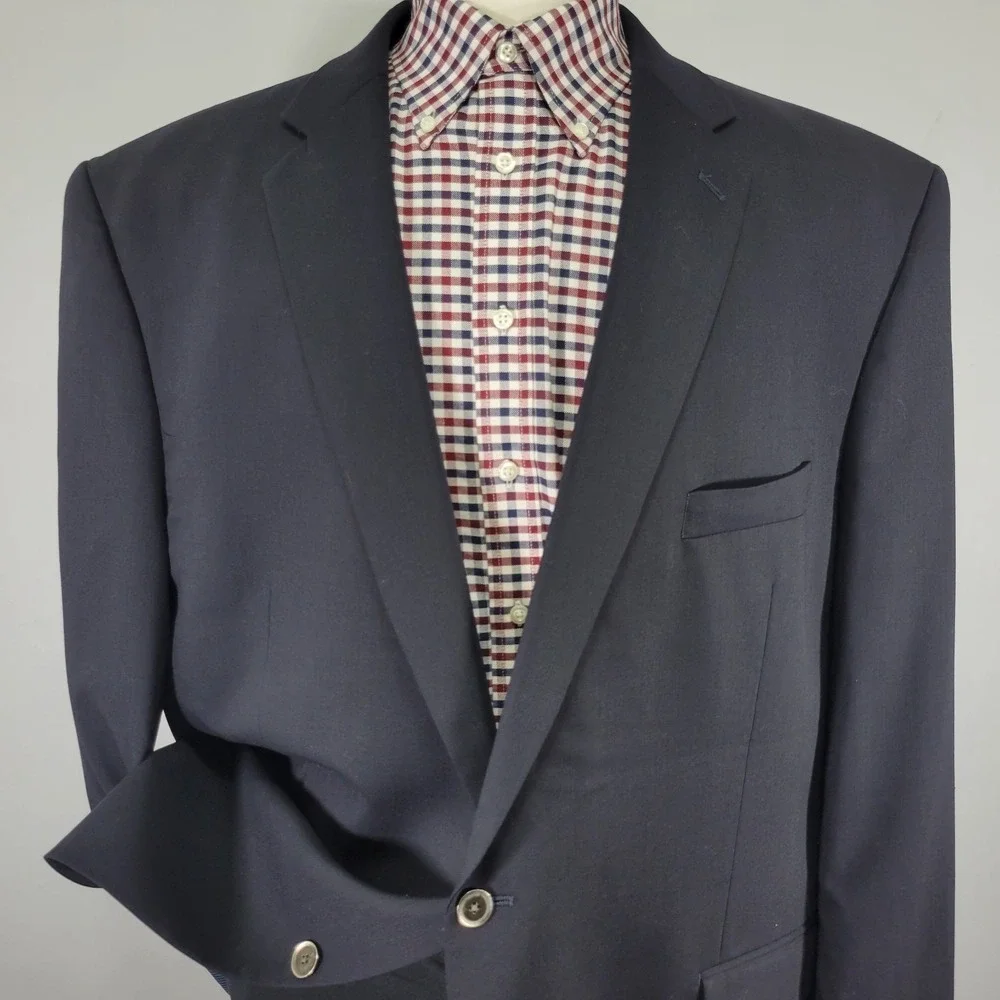Calvin Klein Men's Sport Coat Blazer Two‎ Silver Button Deep Navy Wool Size 54L