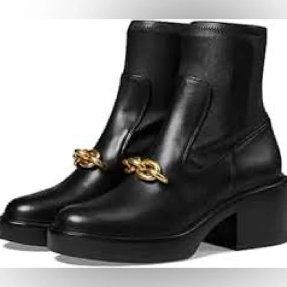 Coach Kenna Bootie | Black Ankle Boots with Chunky Gold Chain