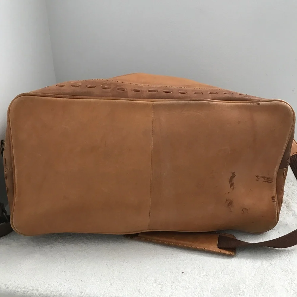ZARA MENS LEATHER DUFFEL BAG TOO HANDLE CAMEL BROWN