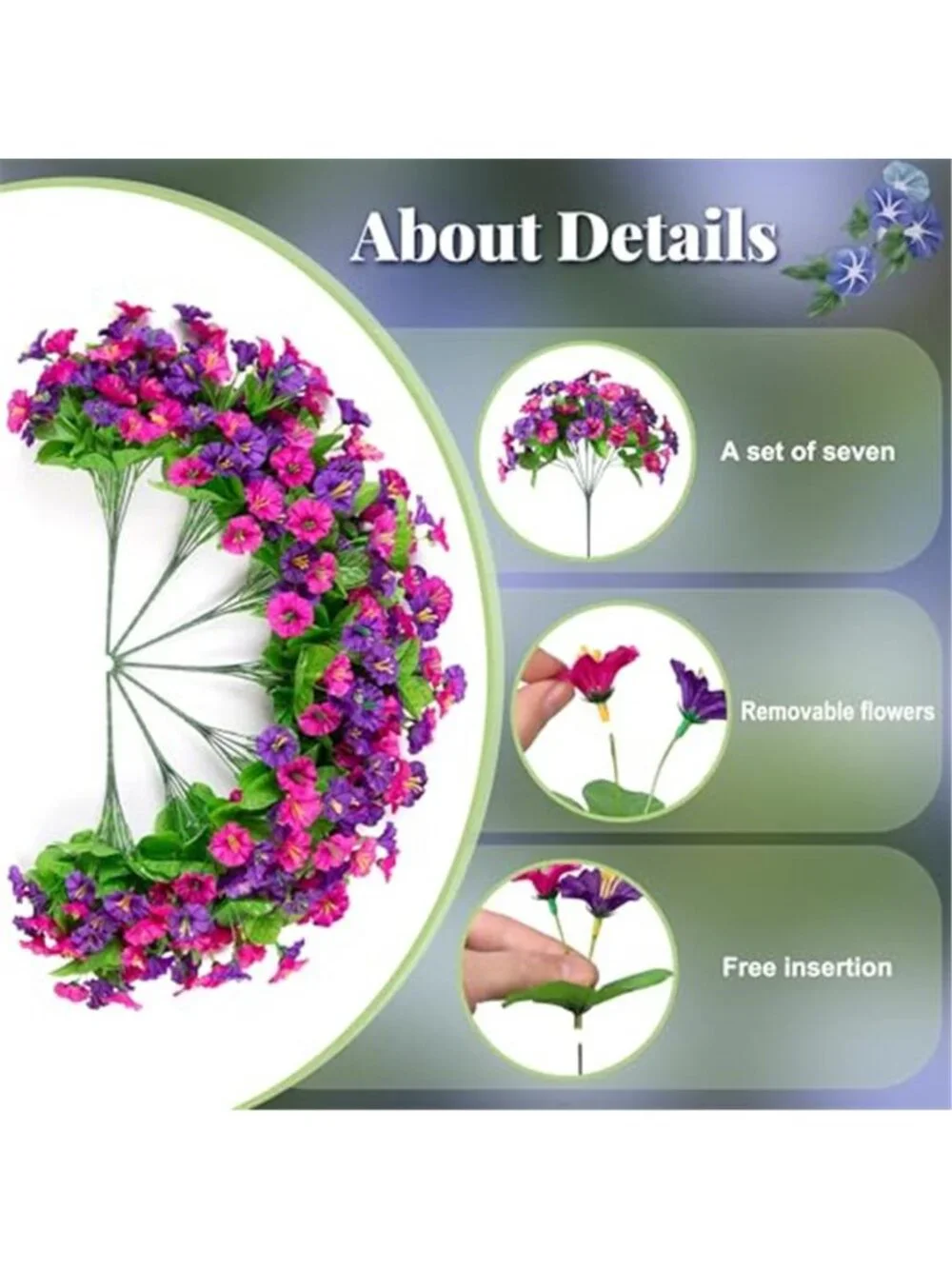 Artificial Morning Glory Hanging Basket Faux Flowers Outdoor Porch Decor
