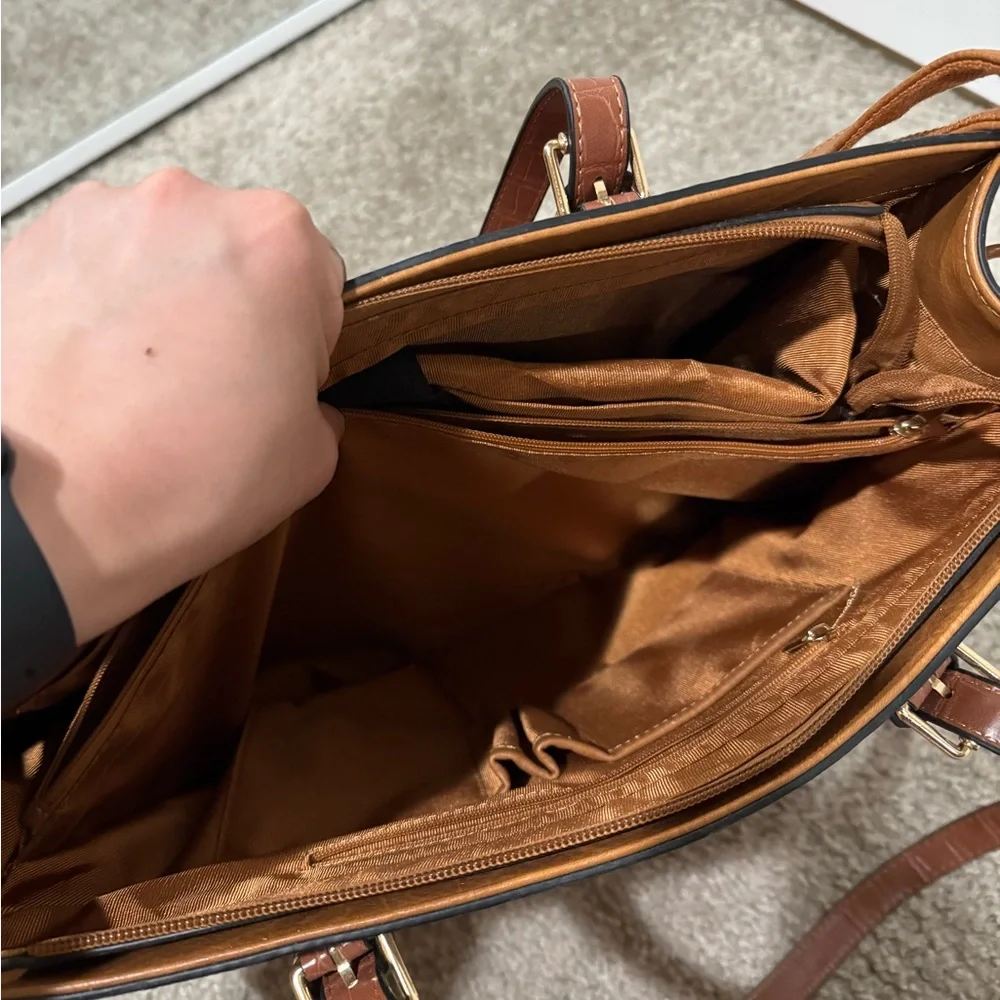 Brown Crocodile-Embossed Women's Laptop Bag