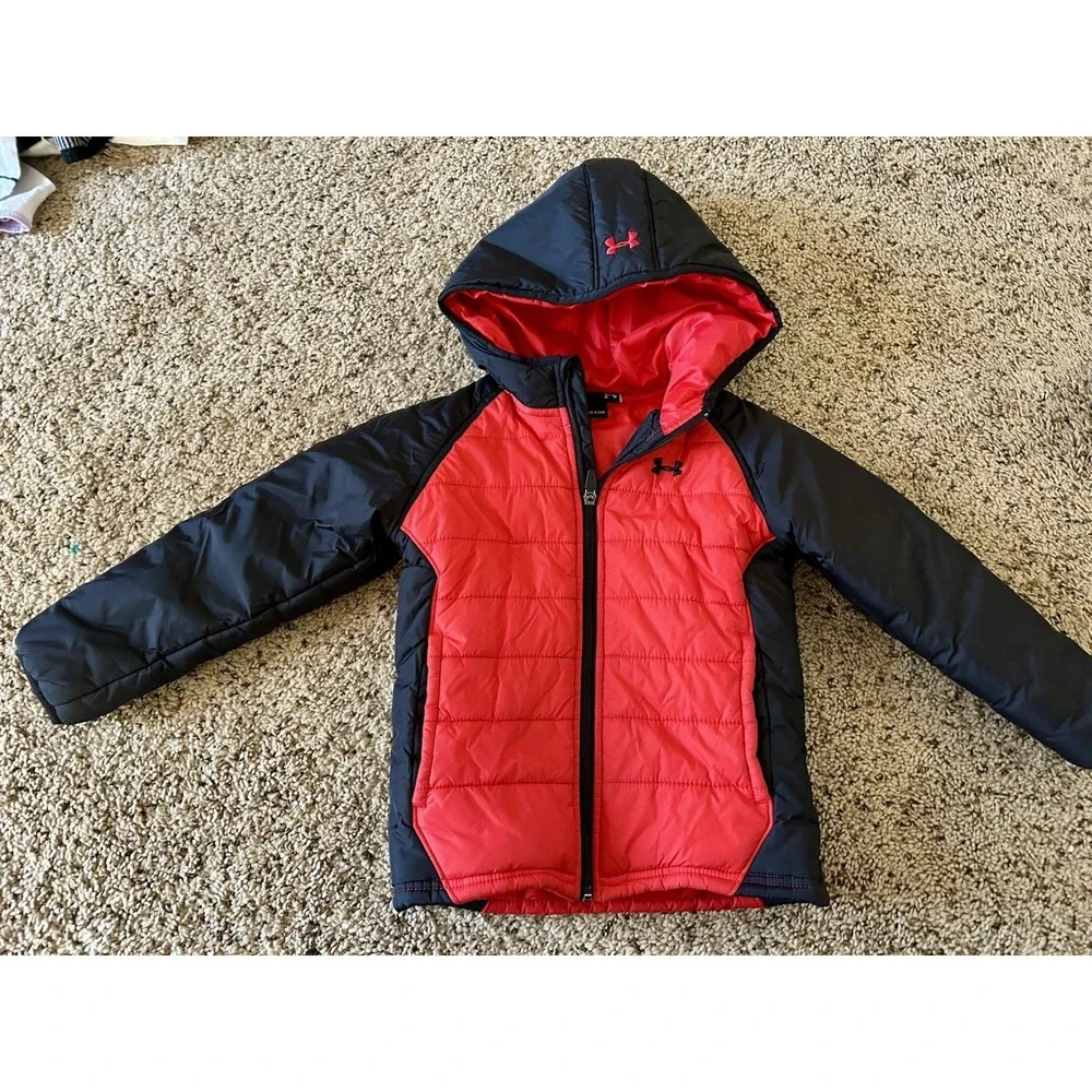 Boys Red And Black‎ Under Armor Winter Puffer Coat Size 4t