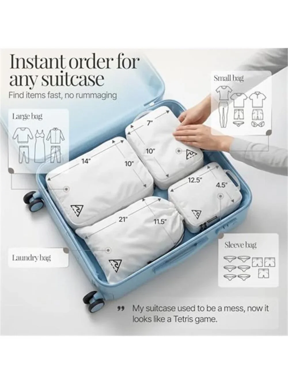 Compression Packing Cubes Travel Organizer Luggage Packing Cube Set 4 Piece