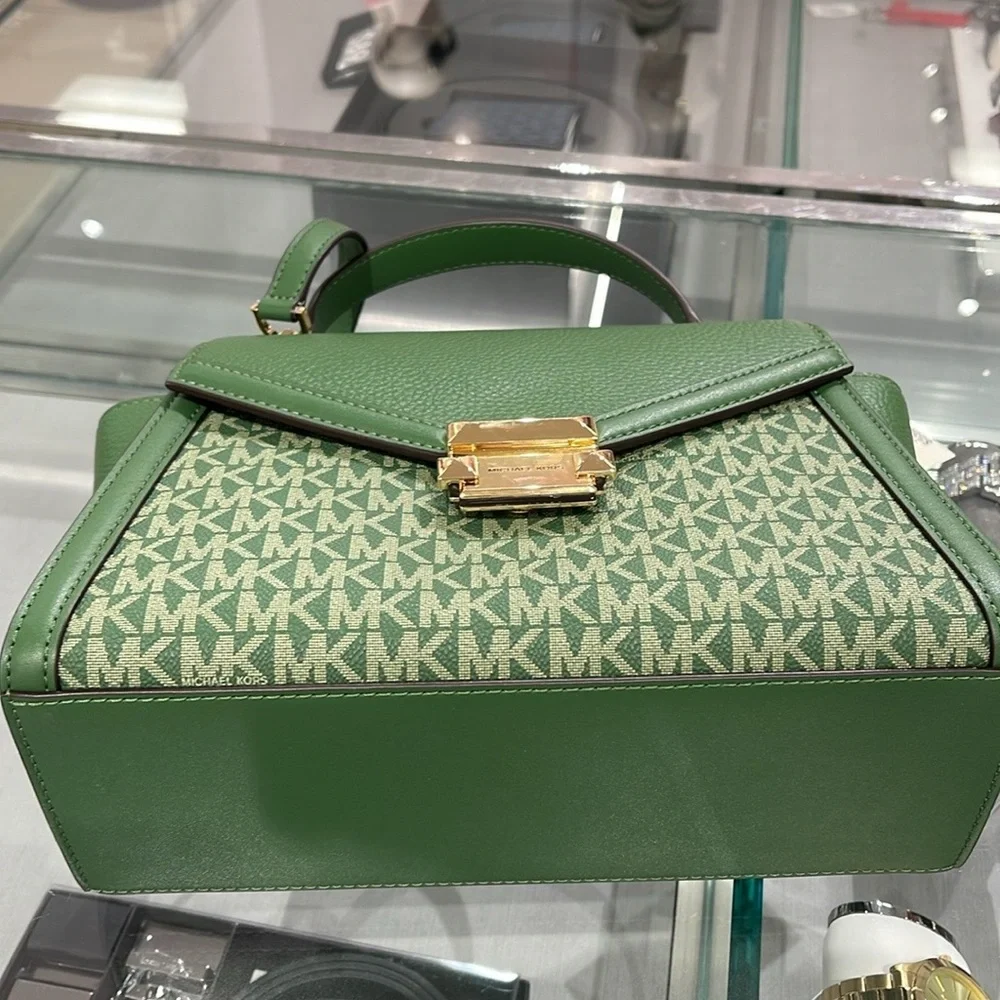 MICHAEL KORS Whitney Medium Flap TH Satchel Fern Green NWT