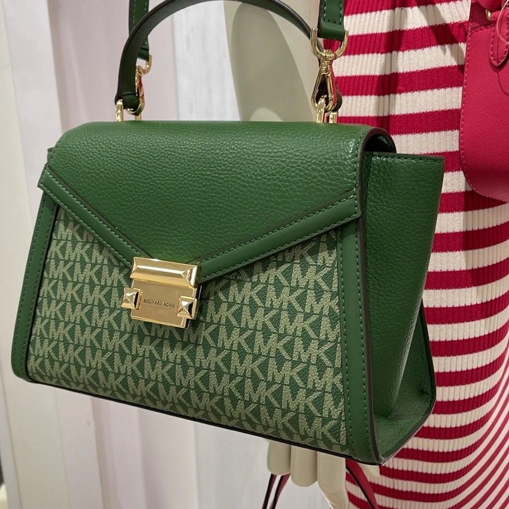MICHAEL KORS Whitney Medium Flap TH Satchel Fern Green NWT