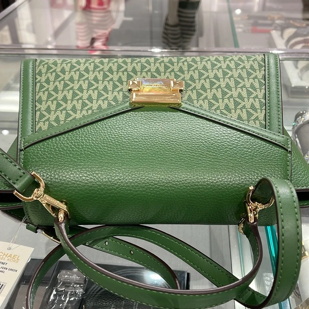 MICHAEL KORS Whitney Medium Flap TH Satchel Fern Green NWT