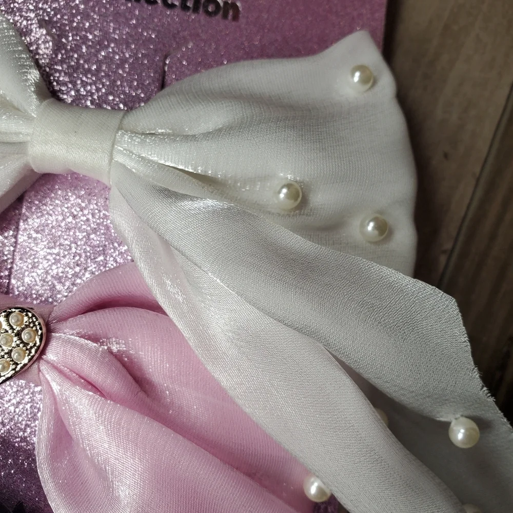 NWT Capelli New York Girls Pearl-Embellished 3pc Bow Set - White, Pink, Black