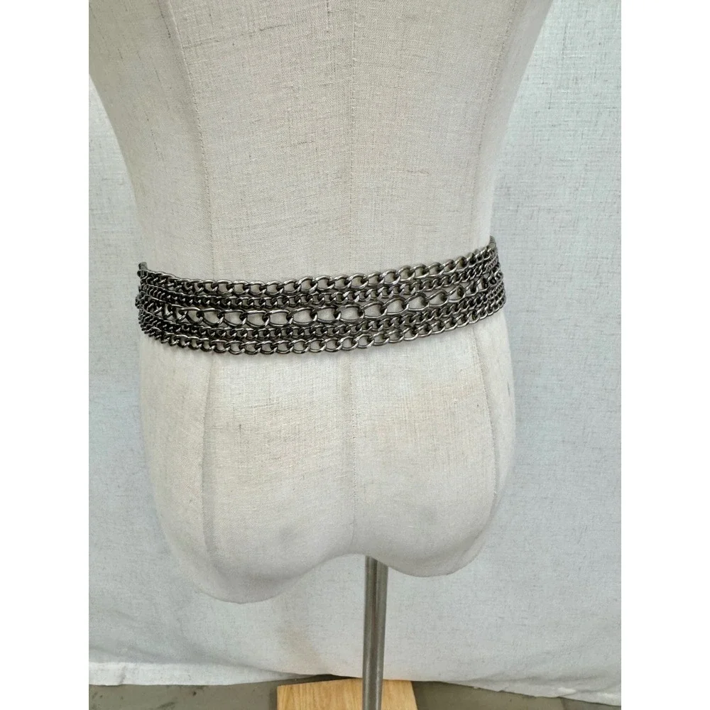 Unbranded Silver Ornate Medallion Multi Strand Chain Belt Womens OS Boho Western
