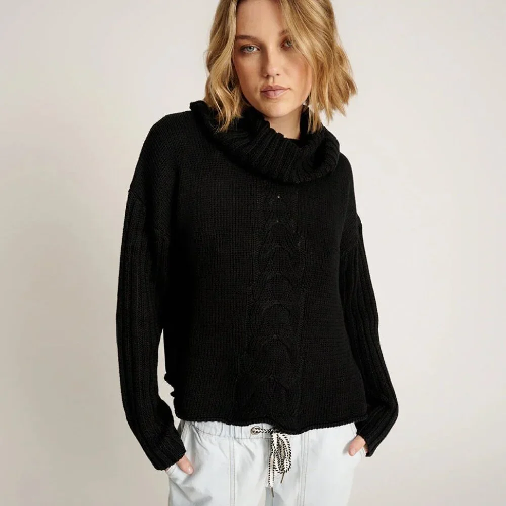 One Teaspoon Poison Classic Chunky Roll‎ Neck Cotton Knit Sweater Black S NEW