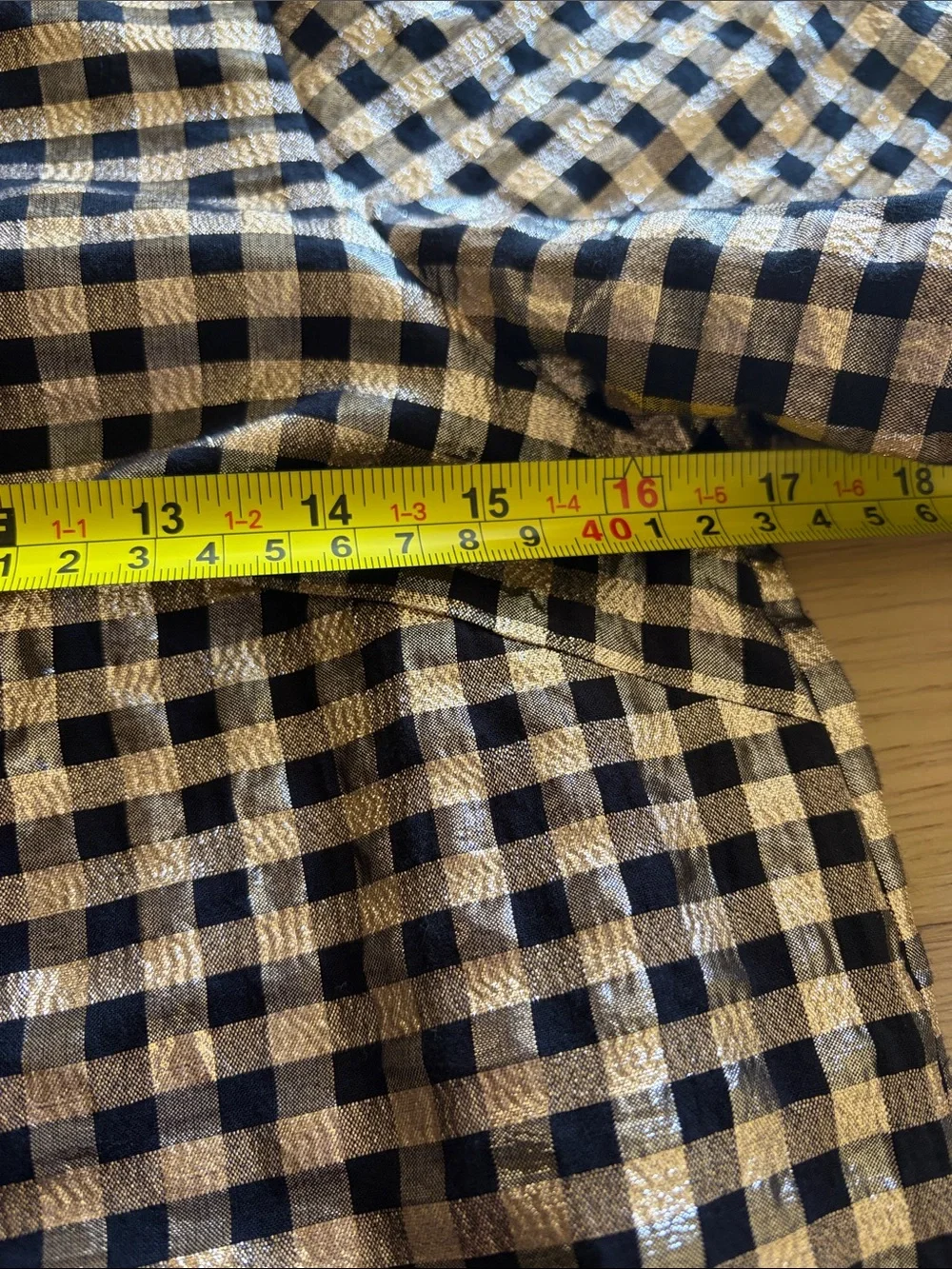 J. Crew Black and Gold Gingham Puff-Sleeve Top