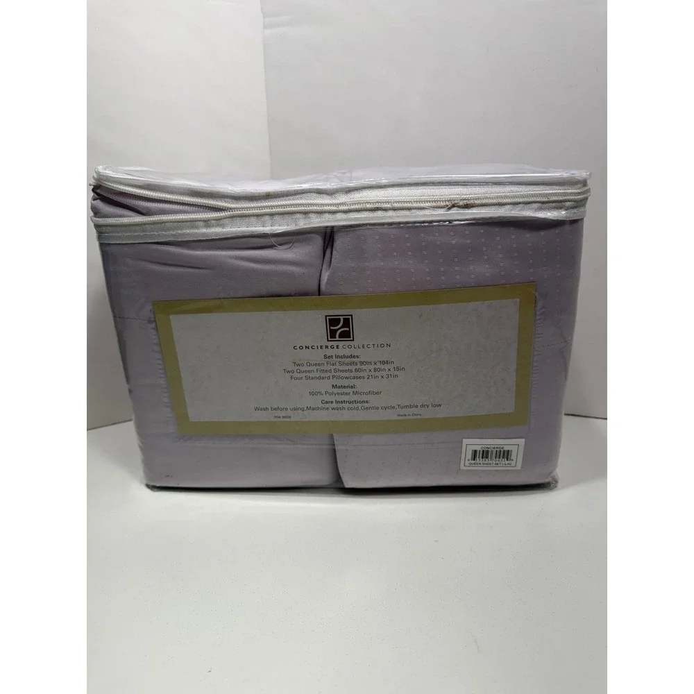 Concierge Collection Queen Sheet Set‎ 2 Pk Lilac Purple Microfiber Dobby Dot 8pc