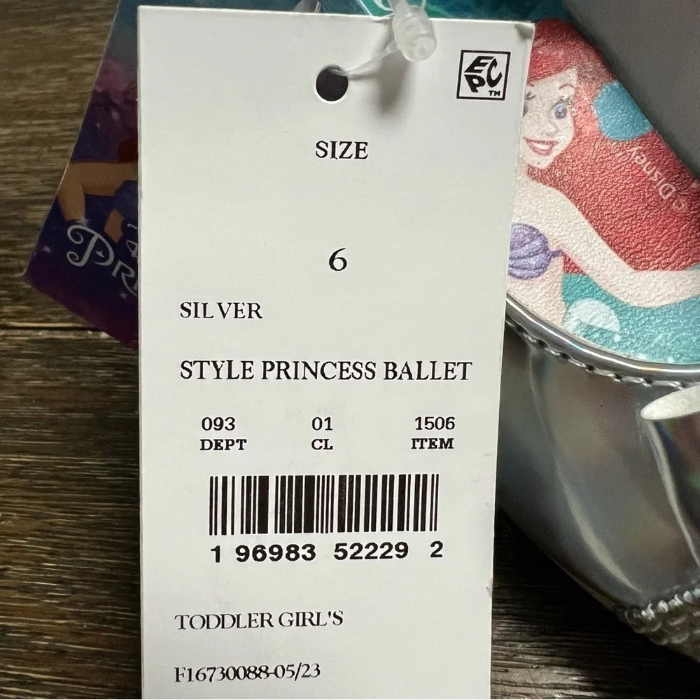 Girls Disney Princess Ariel Ballet Shoes Silver Glitter Heels Size 6