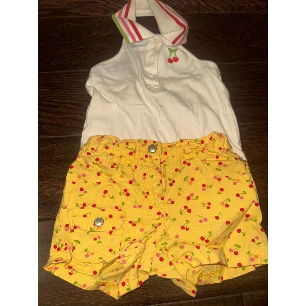 Gymboree vintage Cherry Shorts & White Halter Top
