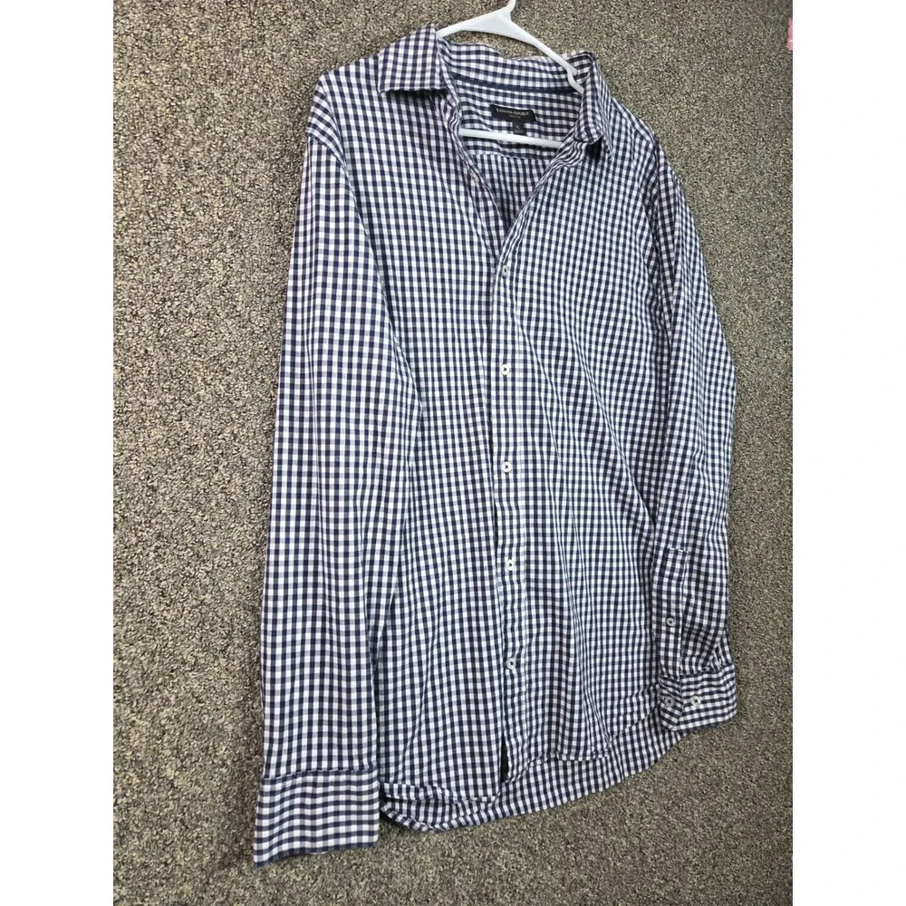 Banana Republic Button Up Mens XL Blue Gingham Slim Fit Stretch Long Sleeve