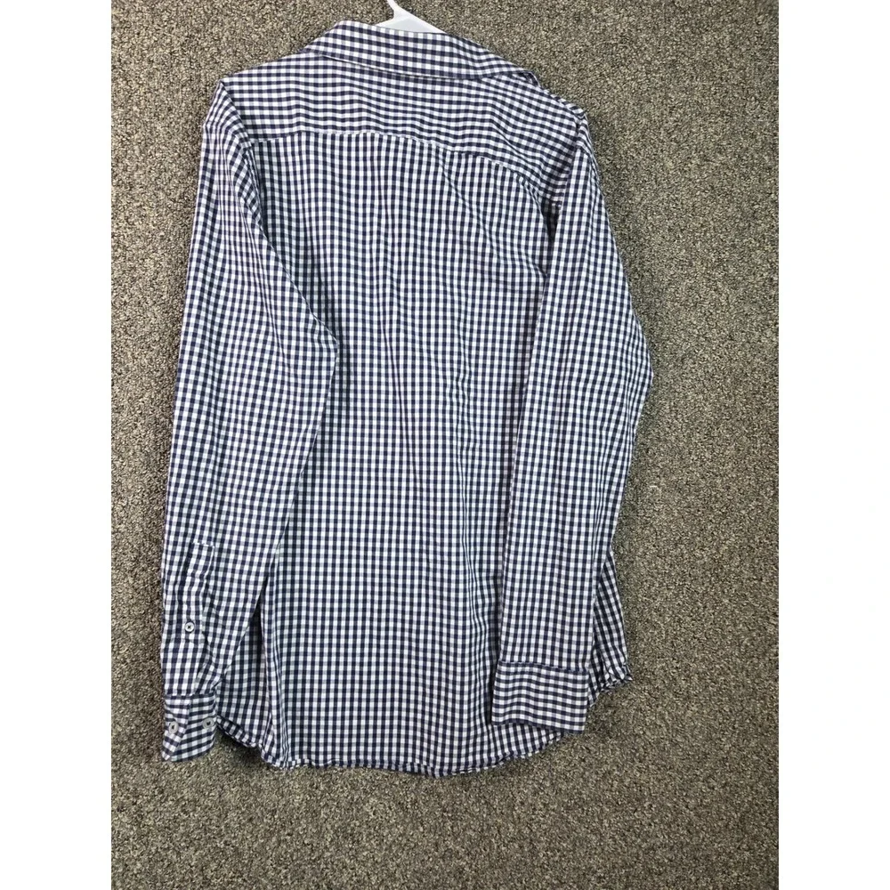 Banana Republic Button Up Mens XL Blue Gingham Slim Fit Stretch Long Sleeve