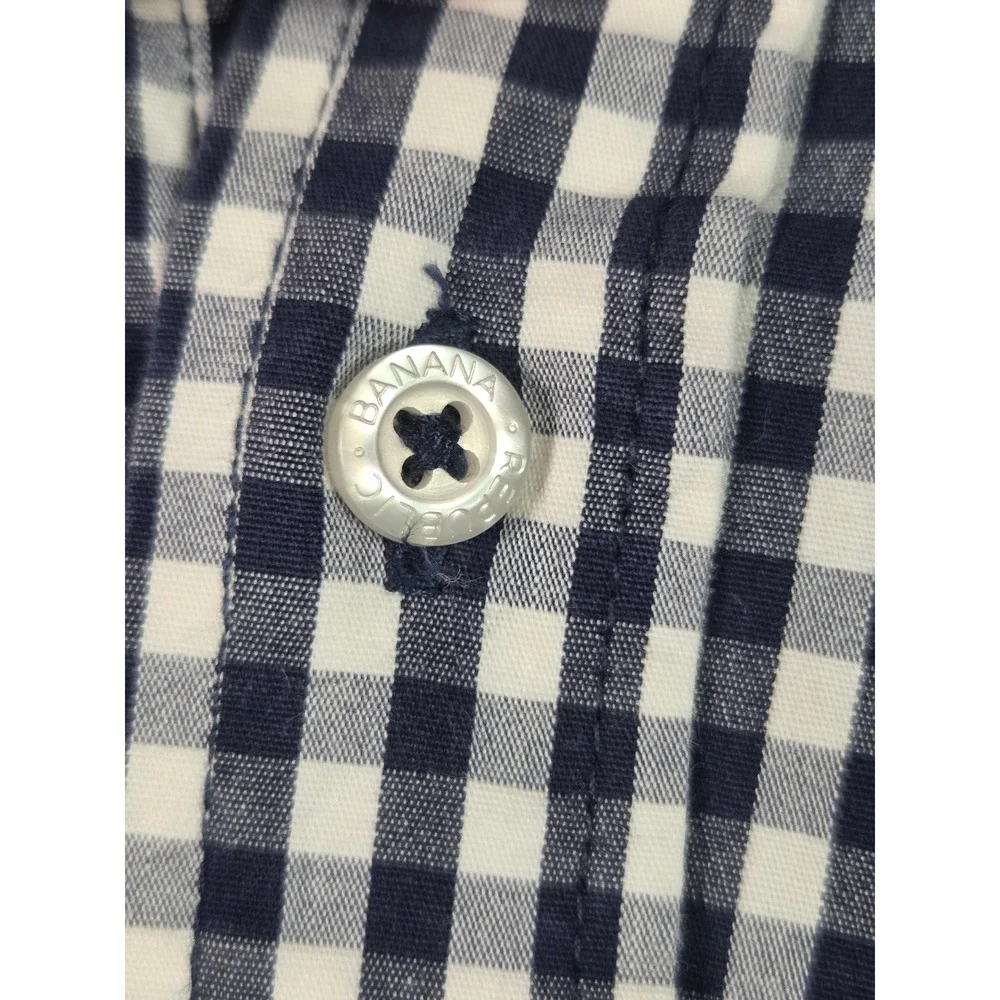 Banana Republic Button Up Mens XL Blue Gingham Slim Fit Stretch Long Sleeve