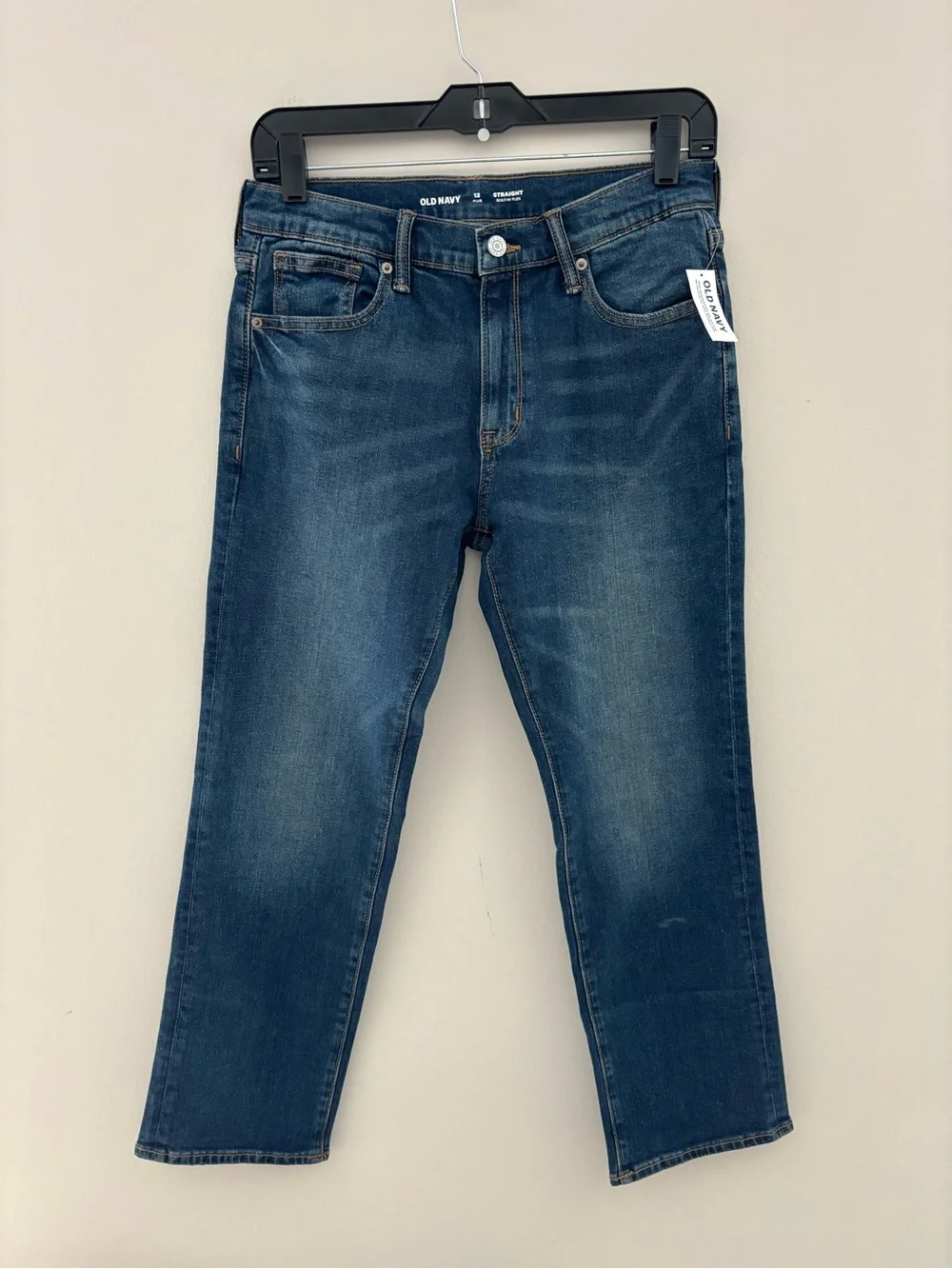 Old Navy Boys Straight Jeans Size 12 Plus Built-In Flex Medium Wash Denim NWT