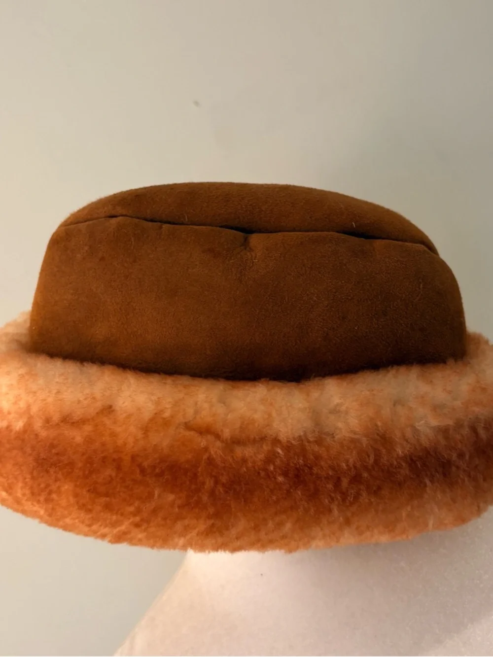 Suede Brown Bucket Hat with Shearling interior and trim - Sz S
