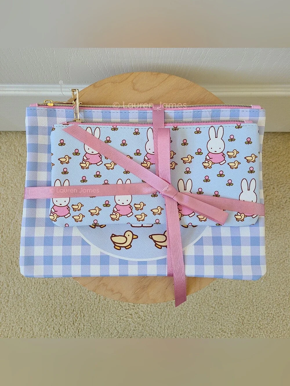 Miffy Pink Spring Floral and Blue Gingham Ducks Pencil Pouch Set