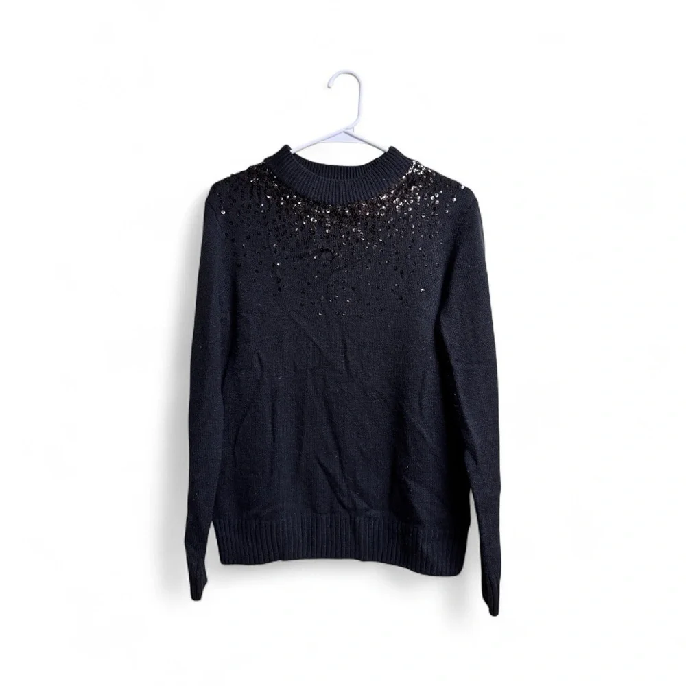 Juicy Couture Black Sequin Sweater Women’s Size L Holiday Party Knit Acrylic