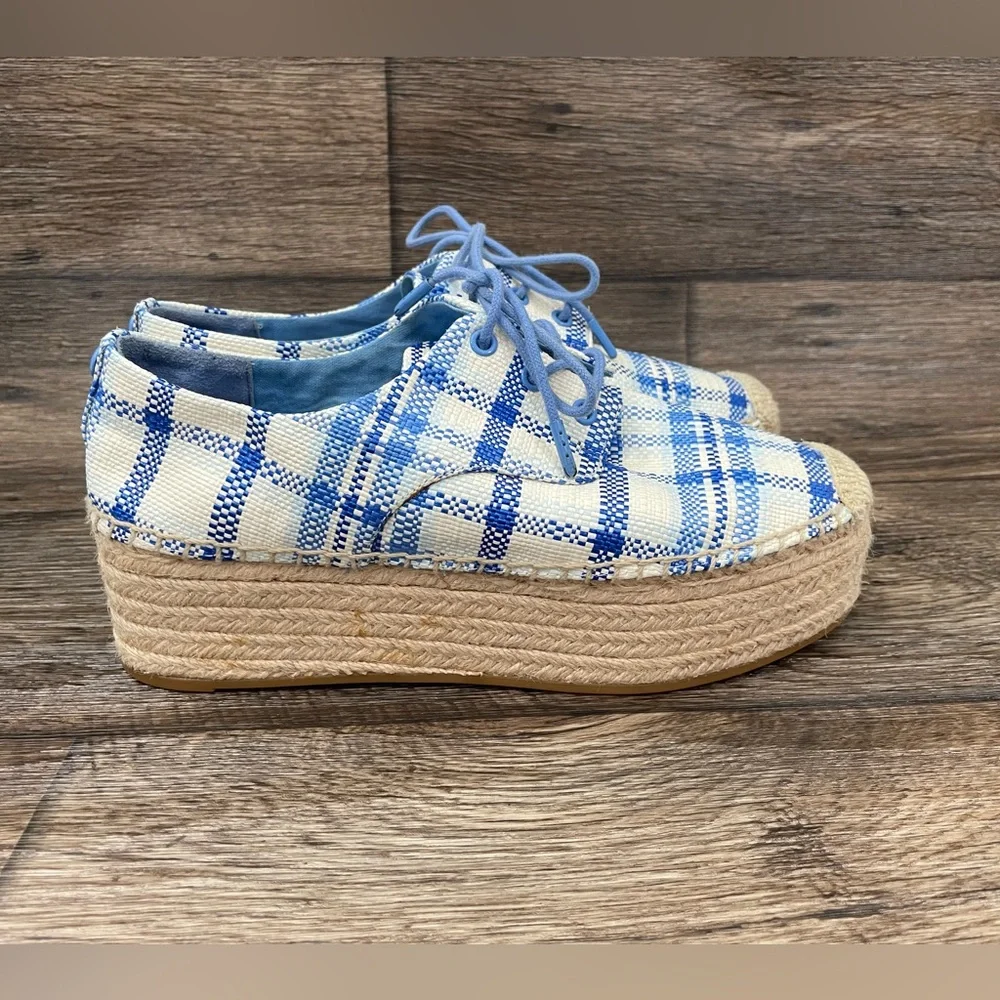 Tory Burch Women's Florence Blue Check Platform Espadrille Shoes Sz 8‎