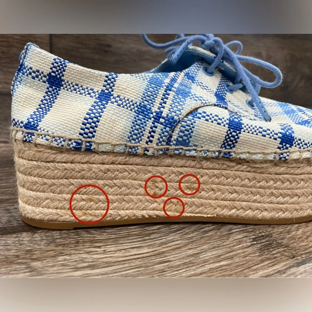 Tory Burch Women's Florence Blue Check Platform Espadrille Shoes Sz 8‎
