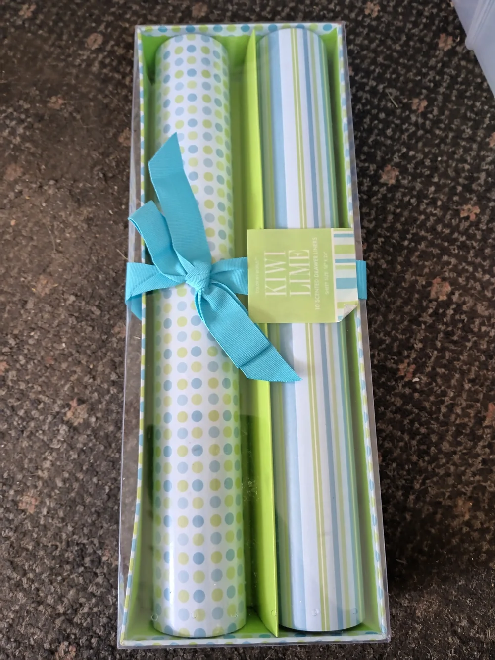 Kiwi Lime Green & Aqua Striped and Polka Dot Scented Drawer Liners