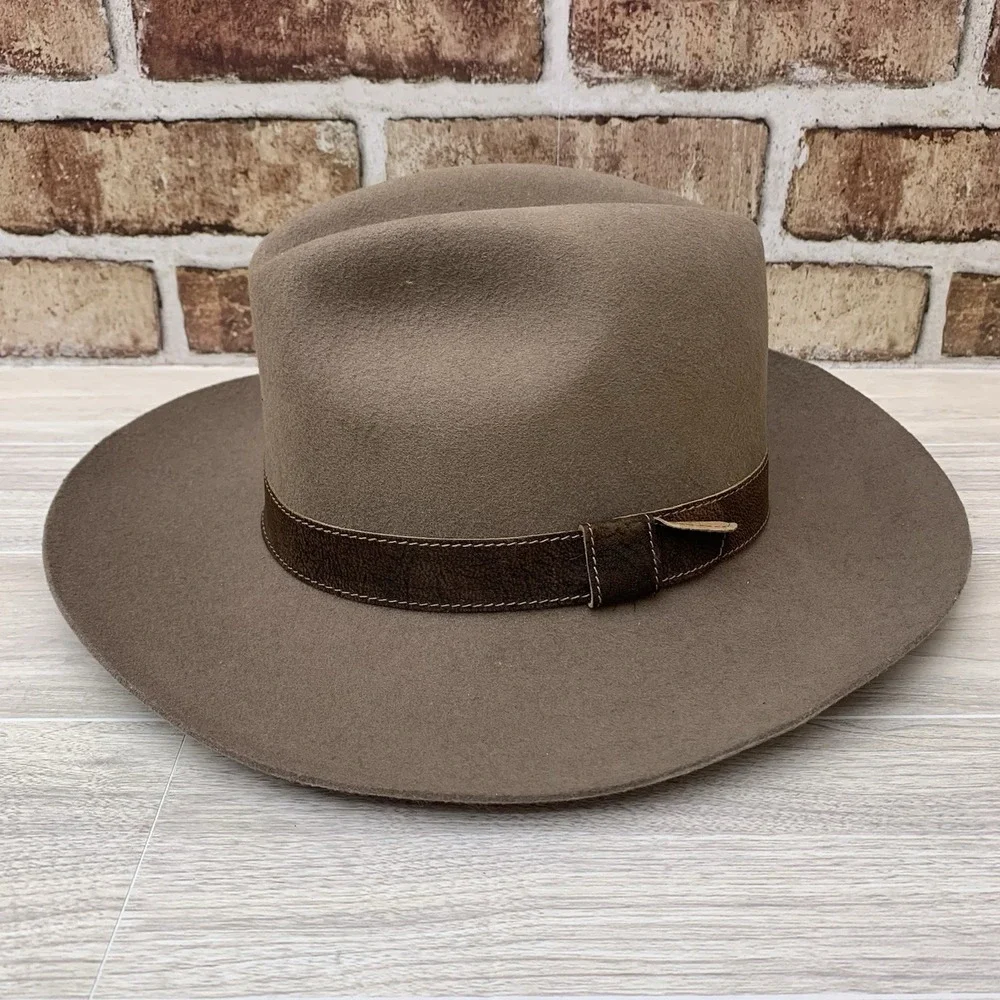 VTG 80s Banana Republic Travel Safari Co Wool Felt Fedora Hat‎ Brown Wide Brim S
