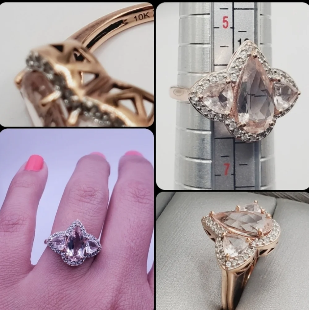 10k Solid Rose Gold Morganite Halo Ring