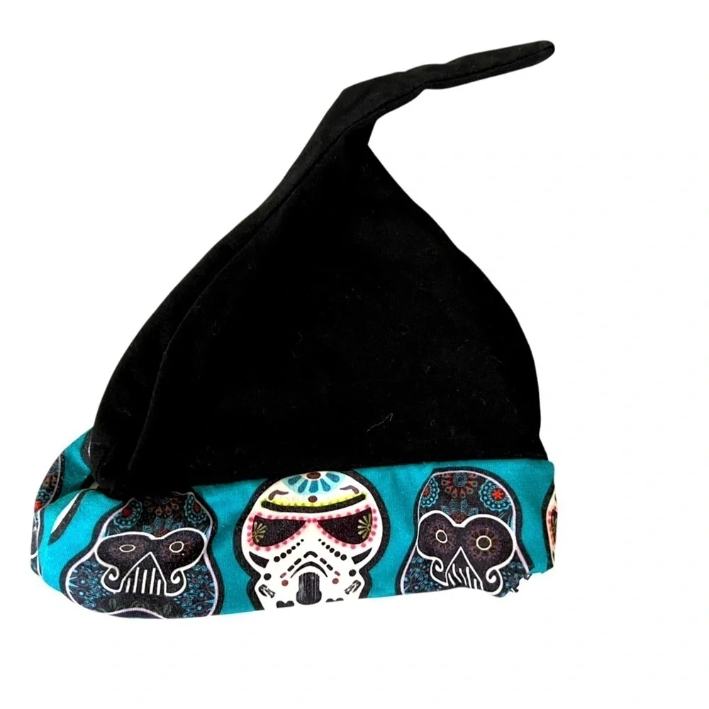 Baby beanie 6 m Day of the Dead Black & Teal Skull Print Hat Dia De Los Muertos