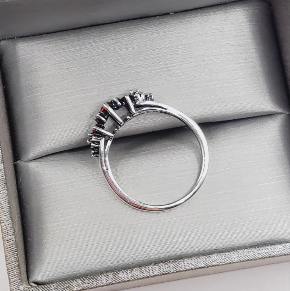 Genuine Red Marquise Ruby 925 Sterling Silver Three Stone Ring