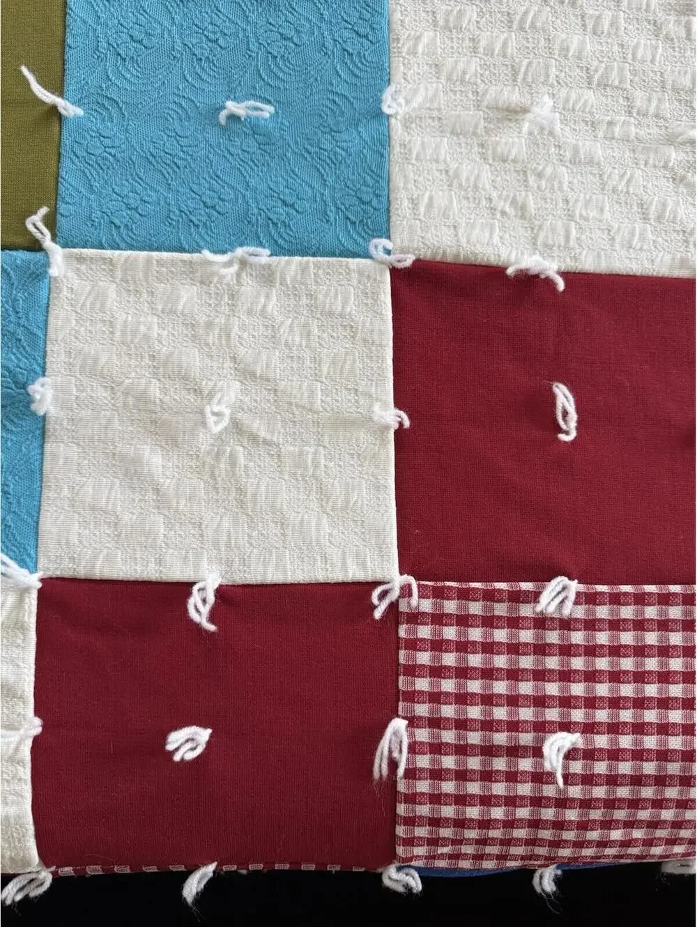Vintage Hand Tied Patchwork Quilt Checkerboard Cottagecore 74x89 Farmhouse