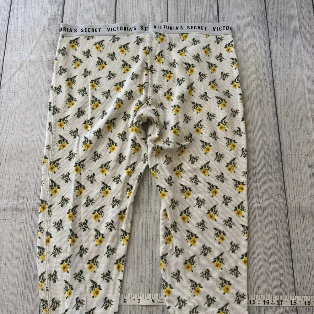 Victoria's Secret Floral Thermal Pajama Set Women's Cream Yellow Waffle Knit S
