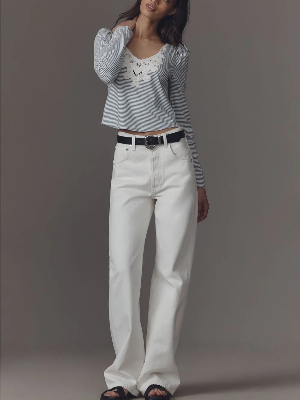 🤍 Anthropologie- Maeve Lace Detail Puff Shoulder Long Sleeve Knit Top