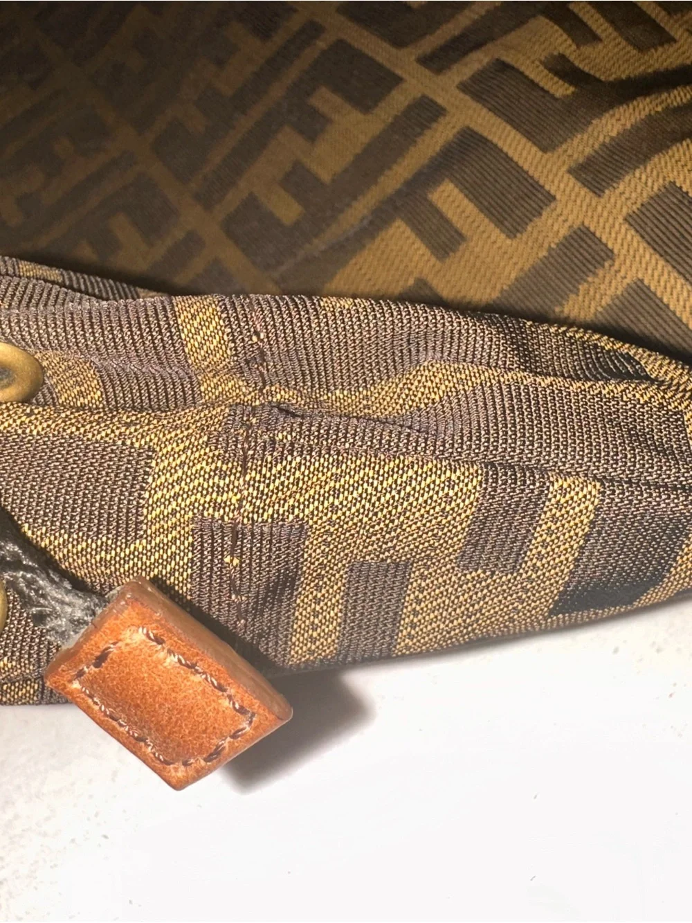 Authentic Fendi pouch Zucca drawstring pouch nylon canvas khaki black FENDI FF