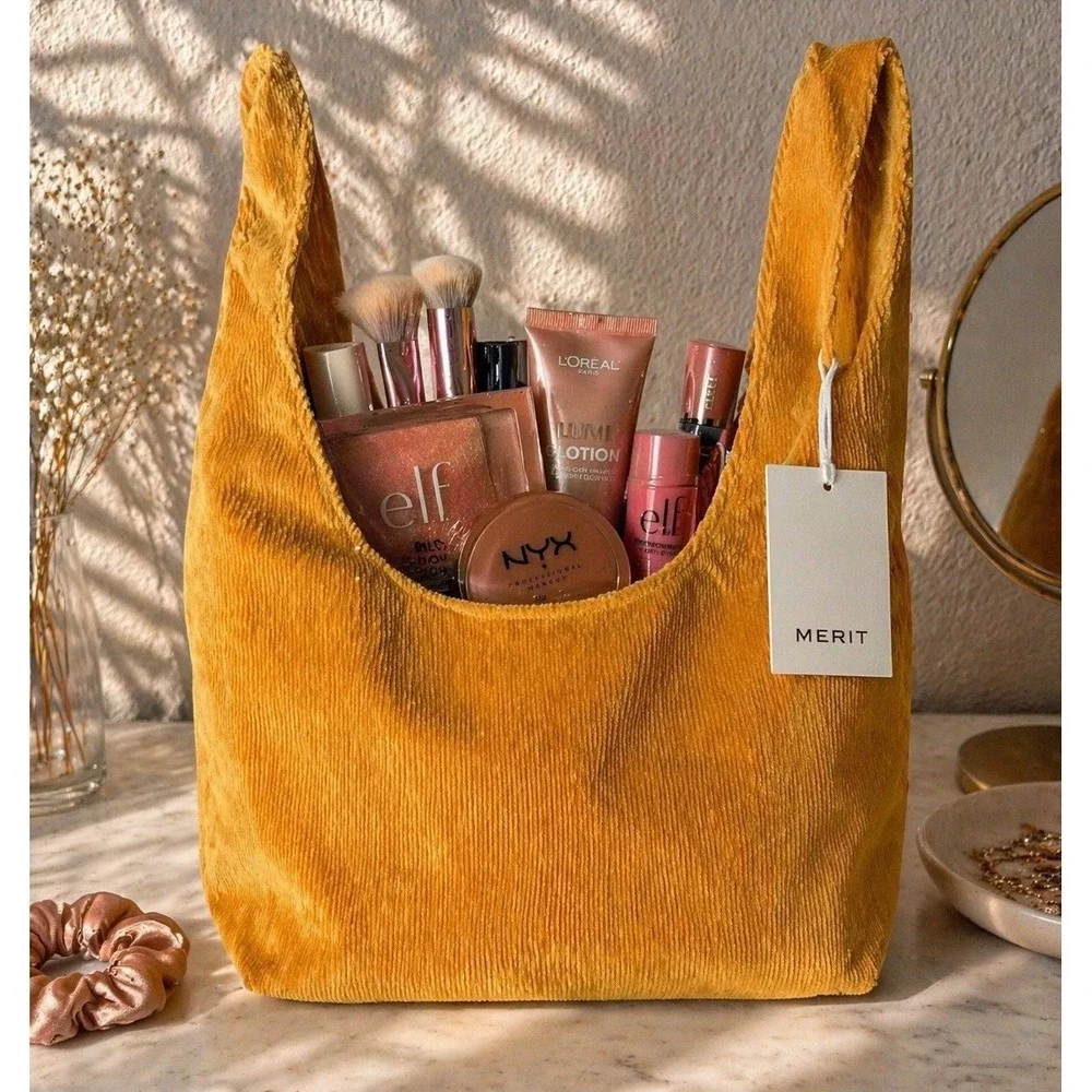 MERIT‎ Corduroy Shoulder Bag Mustard Yellow Hobo Slouchy Tote Soft Boho Chic NWT