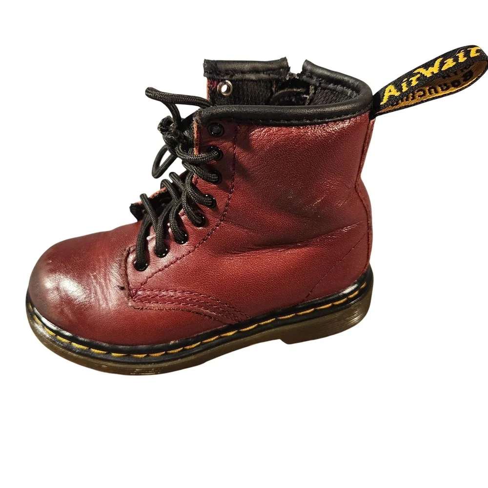 Dr Martens 1460 T Boots Kids Size 8 Oxblood Red‎ Leather Lace Up Zip Ankle