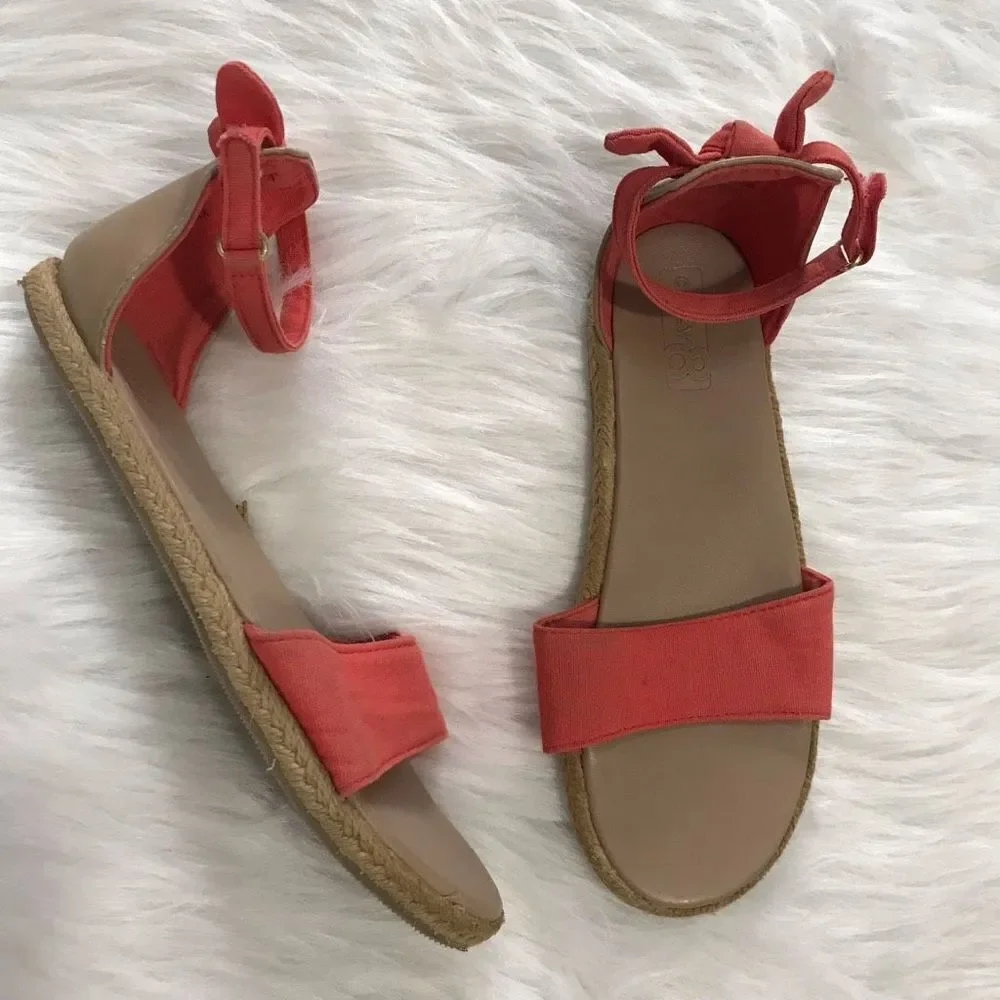 Girls Sandals Size 4 coral pink red open toe‎ dress shoes summer