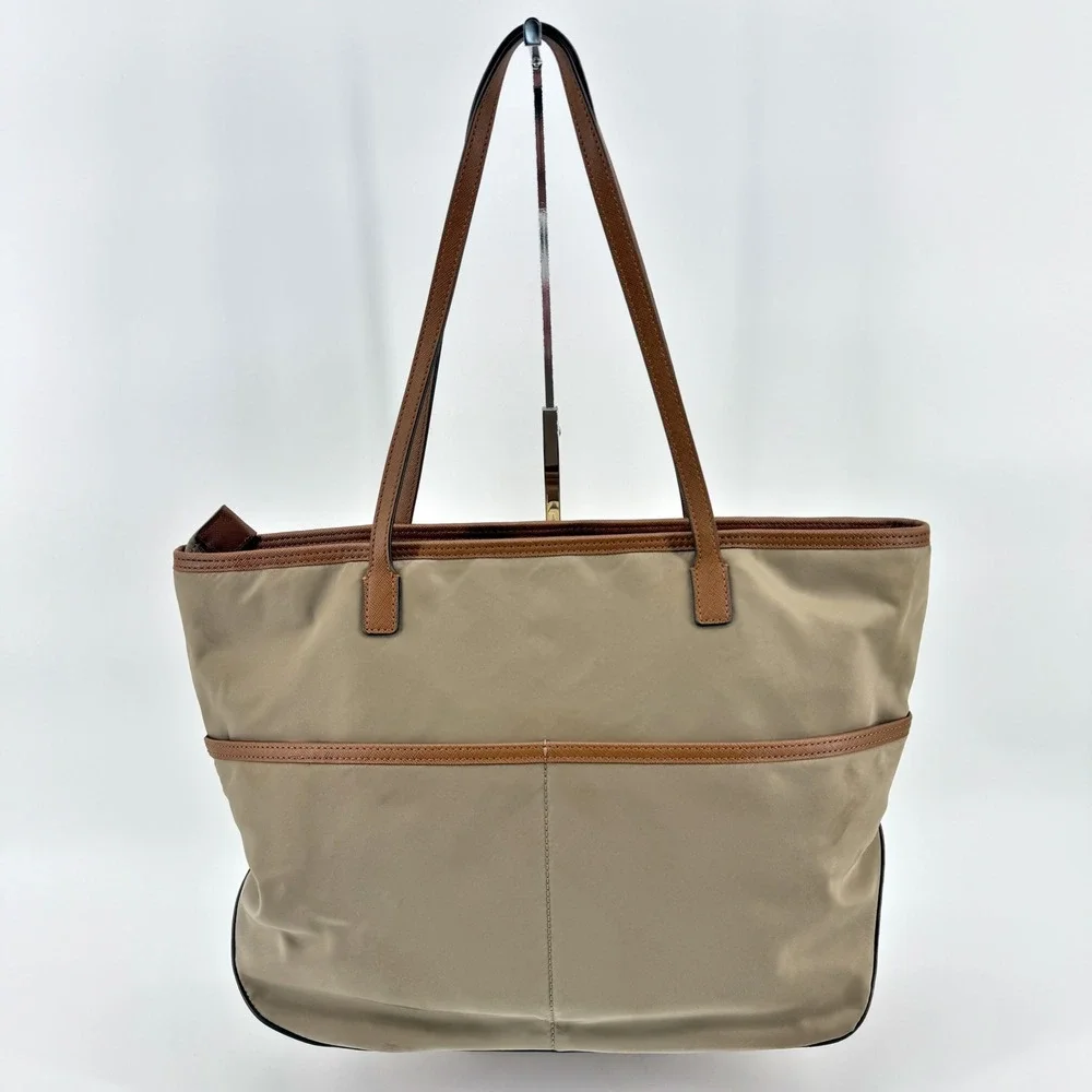 Michael Kors Dusk Kempton Medium Tote Bag Khaki Nylon Leather Trim Gold‎ Logo