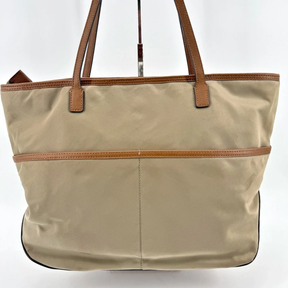 Michael Kors Dusk Kempton Medium Tote Bag Khaki Nylon Leather Trim Gold‎ Logo