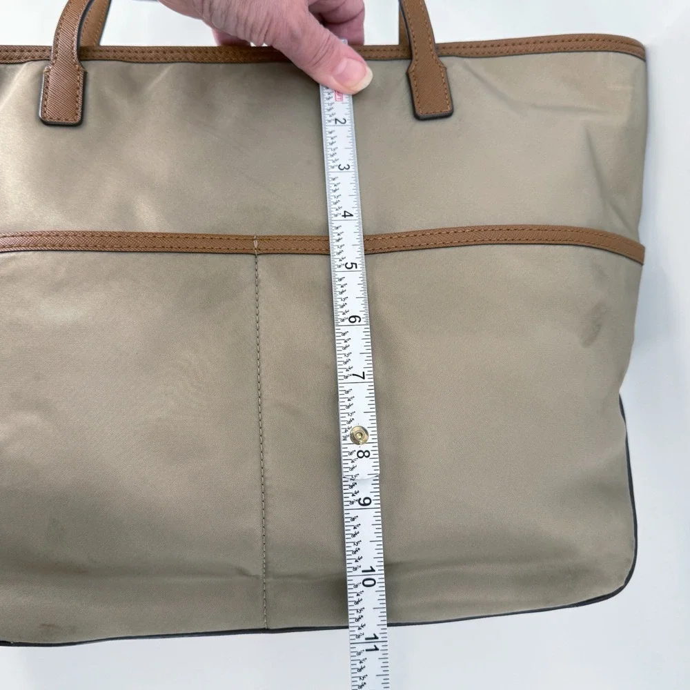 Michael Kors Dusk Kempton Medium Tote Bag Khaki Nylon Leather Trim Gold‎ Logo