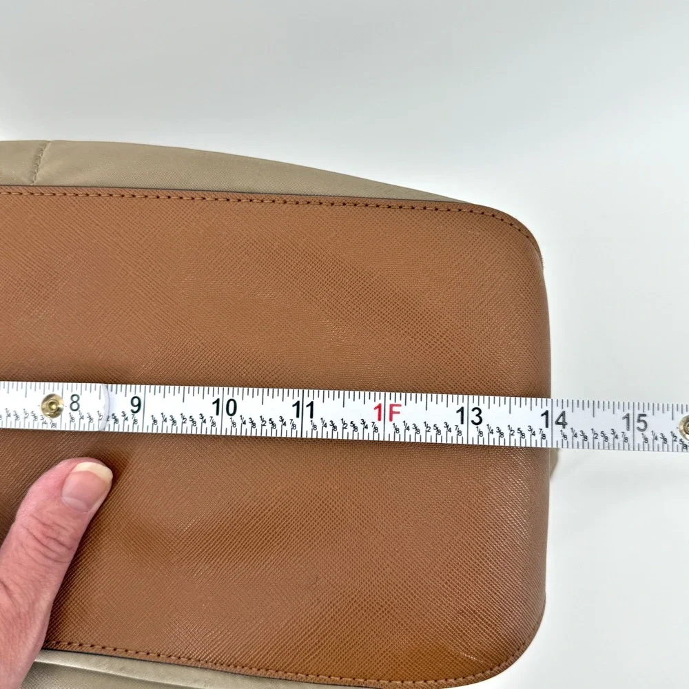 Michael Kors Dusk Kempton Medium Tote Bag Khaki Nylon Leather Trim Gold‎ Logo