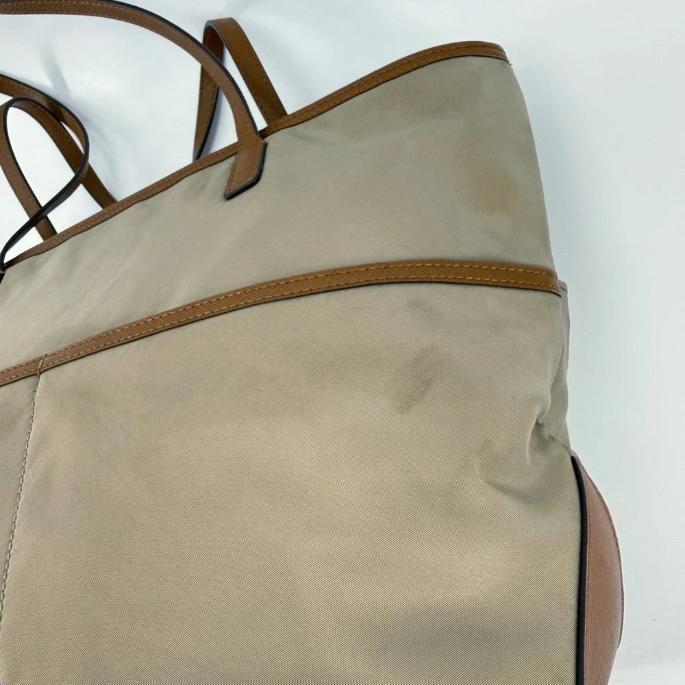 Michael Kors Dusk Kempton Medium Tote Bag Khaki Nylon Leather Trim Gold‎ Logo