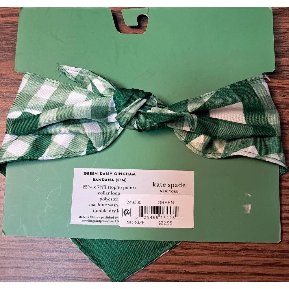 Kate‎ Spade Dog Bandana, Green and White, S/M, 22