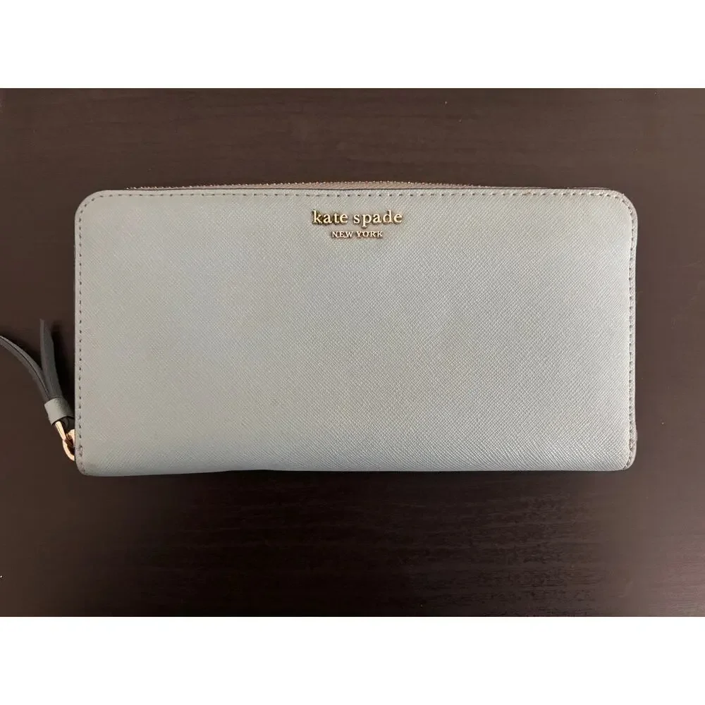 Kate Spade Leather Wallet Light Blue Zip Around