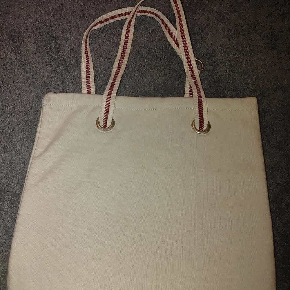 Victoria's Secret Cream and Red Retro Tote And Blanket Bundle.