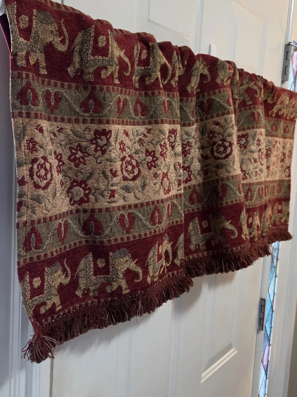 Elegant Elephant & Floral Jacquard Curtain Panel - Burgundy
