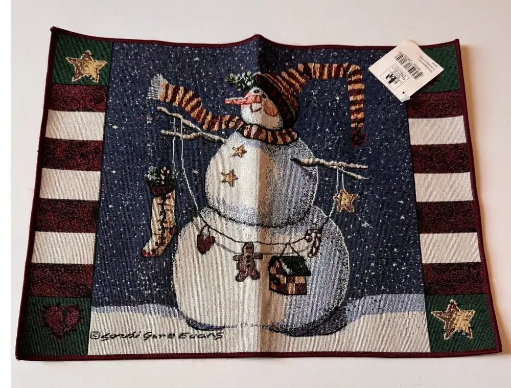 Set of 4 Vtg Manual Woodworkers and Weavers Placemats Snowman 18x13.5